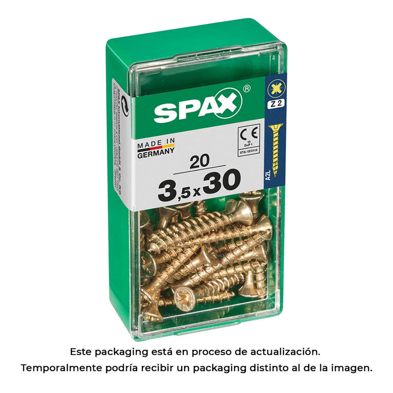 Caja 20 Unid, Tornillo Madera Spax Cabeza Plana Yellox 3,5X30Mm Spax