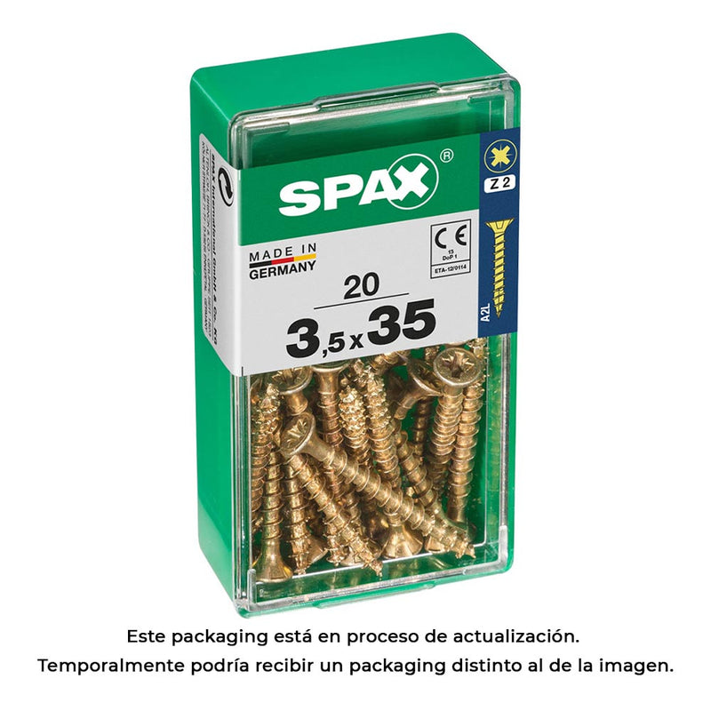 Caja 20 Unid, Tornillo Madera Spax Cabeza Plana Yellox 3,5X35Mm Spax