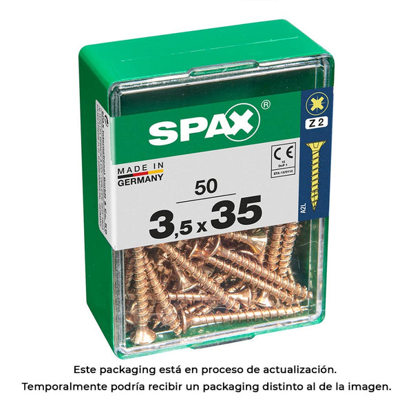 Box 50 Units, Spax Flat Head Wood Screw Yellox 3.5X35Mm Spax