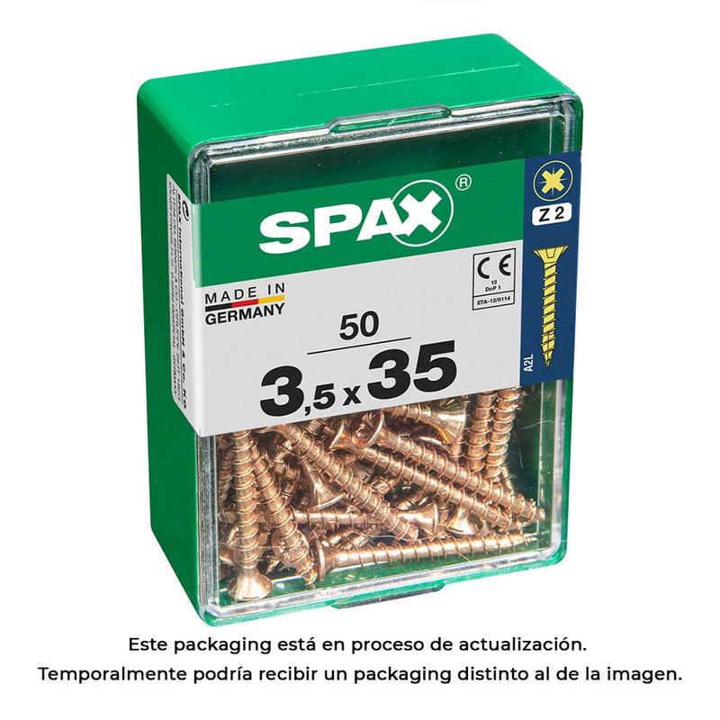 Caja 50 Unid, Tornillo Madera Spax Cabeza Plana Yellox 3,5X35Mm Spax