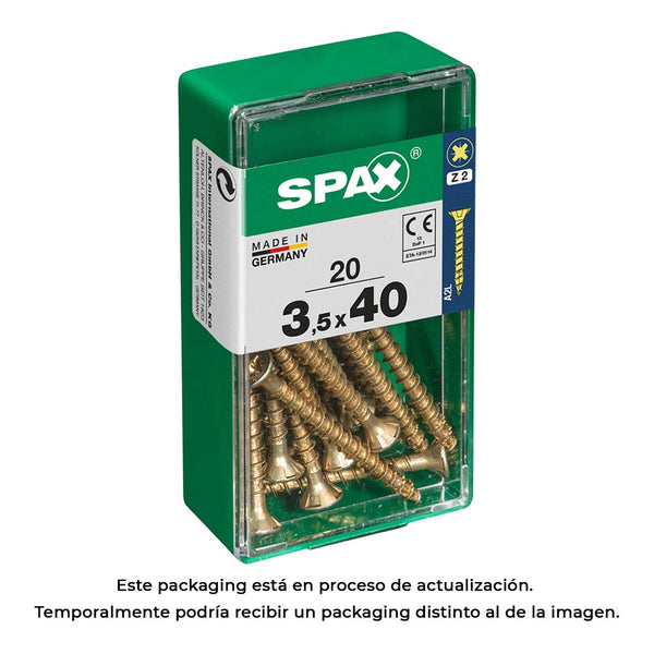 Caja 20 Unid, Tornillo Madera Spax Cabeza Plana Yellox 3,5X40Mm Spax