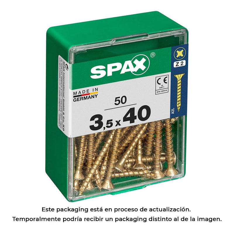 Caja 50 Unid, Tornillo Madera Spax Cabeza Plana Yellox 3,5X40Mm Spax