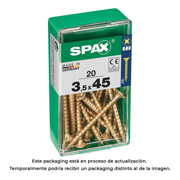 Caja 20 Unid, Tornillo Madera Spax Cabeza Plana Yellox 3,5X45Mm Spax