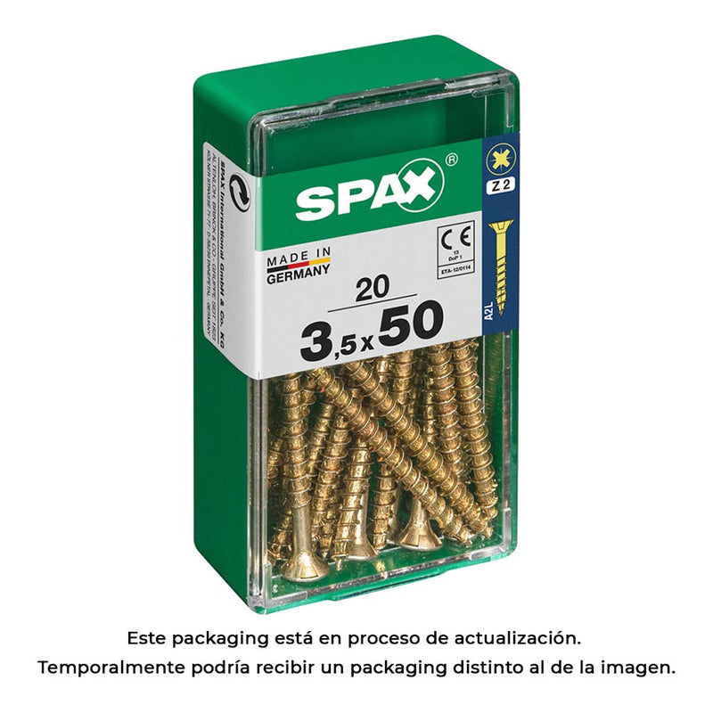 Caja 20 Unid, Tornillo Madera Spax Cabeza Plana Yellox 3,5X50Mm Spax