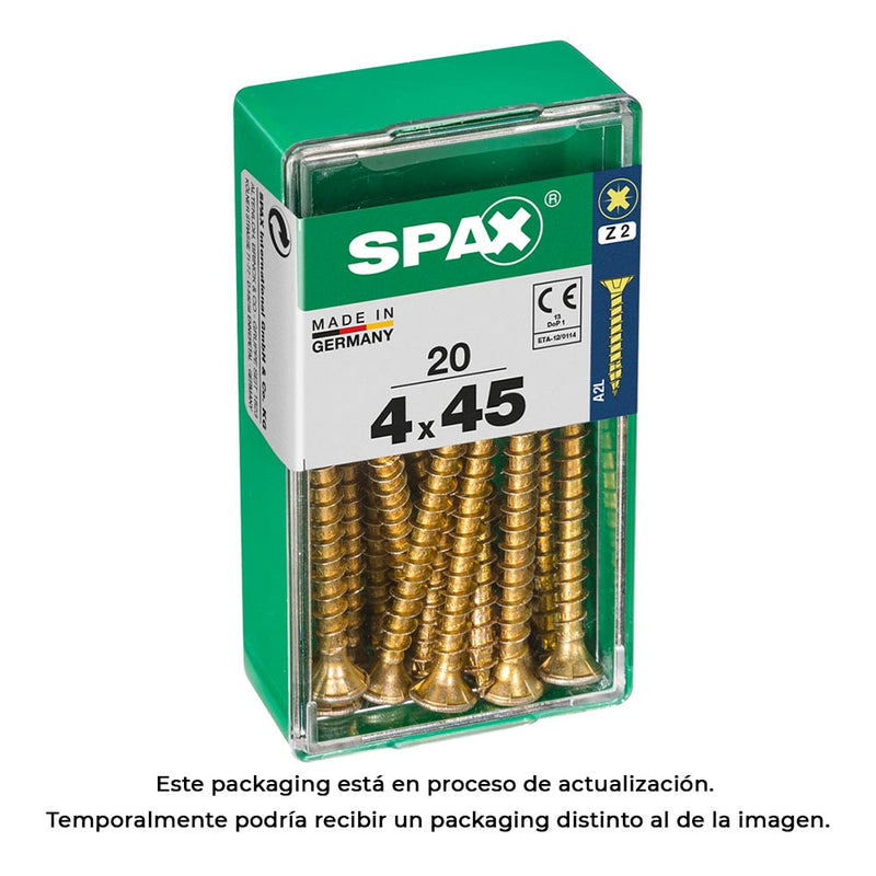 Caja 20 Unid, Tornillo Madera Cabeza Plana Yellox 4,0X45Mm Spax