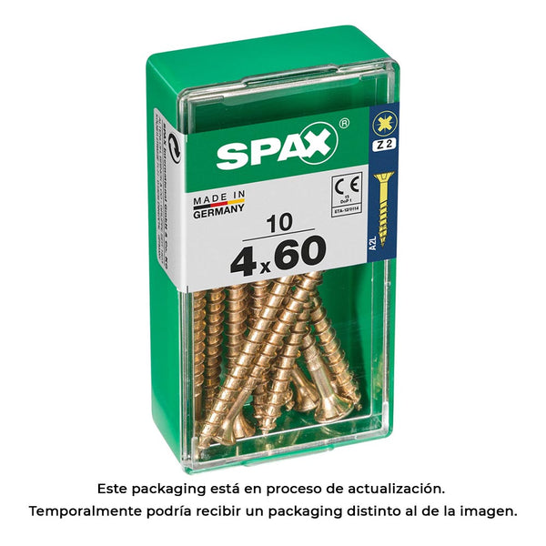 Caja 10 Unid, Tornillo Madera Cabeza Plana Yellox 4,0X60Mm Spax