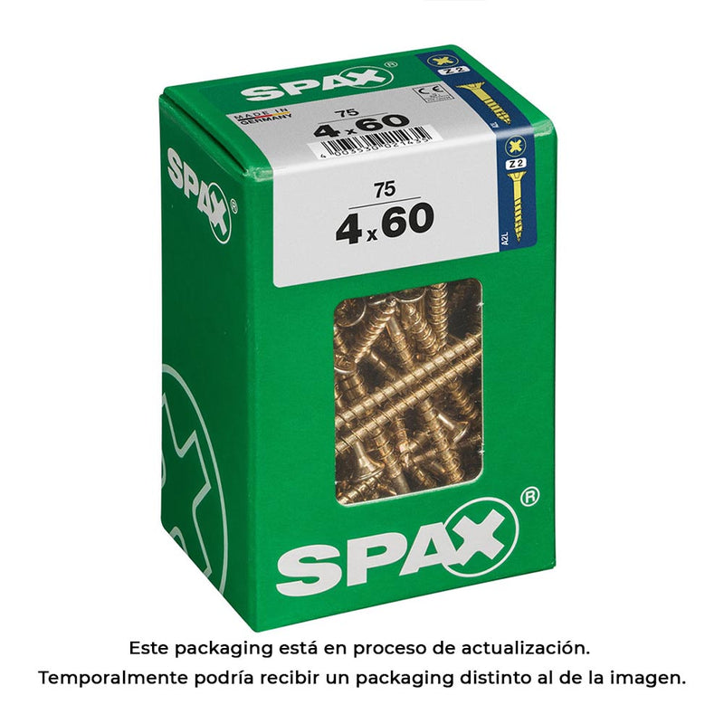 Caja 75 Unid, Tornillo Madera Cabeza Plana Yellox 4,0X60Mm Spax