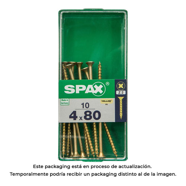 Caja 10 Unid, Tornillo Madera Cabeza Plana Yellox 4,0X80Mm Spax