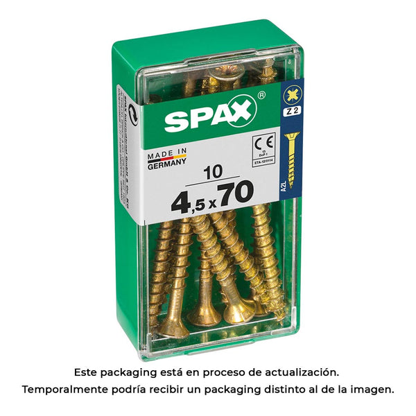 Caja 10 Unid, Tornillo Madera Cabeza Plana Yellox 4,5X70Mm Spax