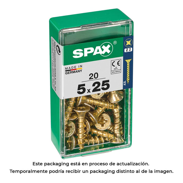 Caja 20 Uds, Tornillo Madera Spax Cab, Plana Yellox 5,0X25Mm Spax