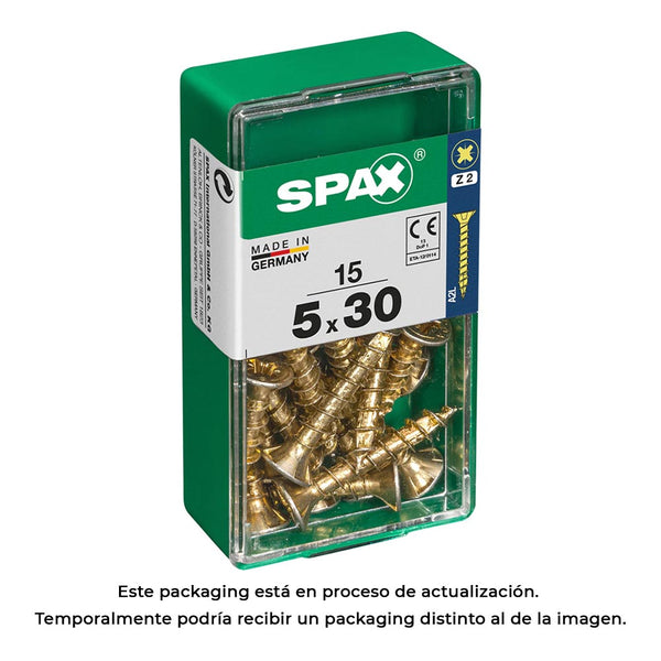 Caja 15 Uds, Tornillo Madera Spax Cab, Plana Yellox 5,0X30Mm Spax