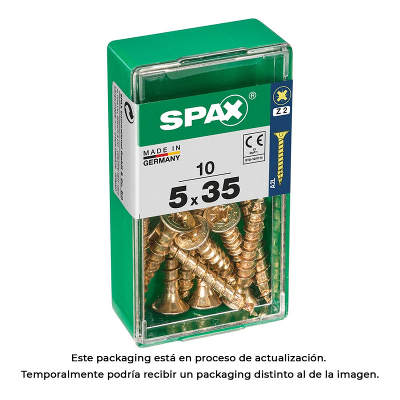 Caja10 Unid, Tornillo Madera Cabeza Plana Yellox 5,0X35Mm Spax