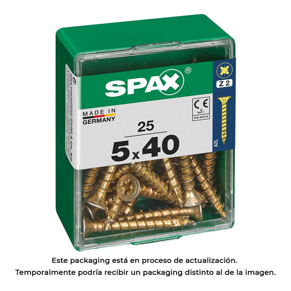 Caja 25 Uds, Tornillo Madera Spax Cab, Plana Yellox 5,0X40Mm Spax