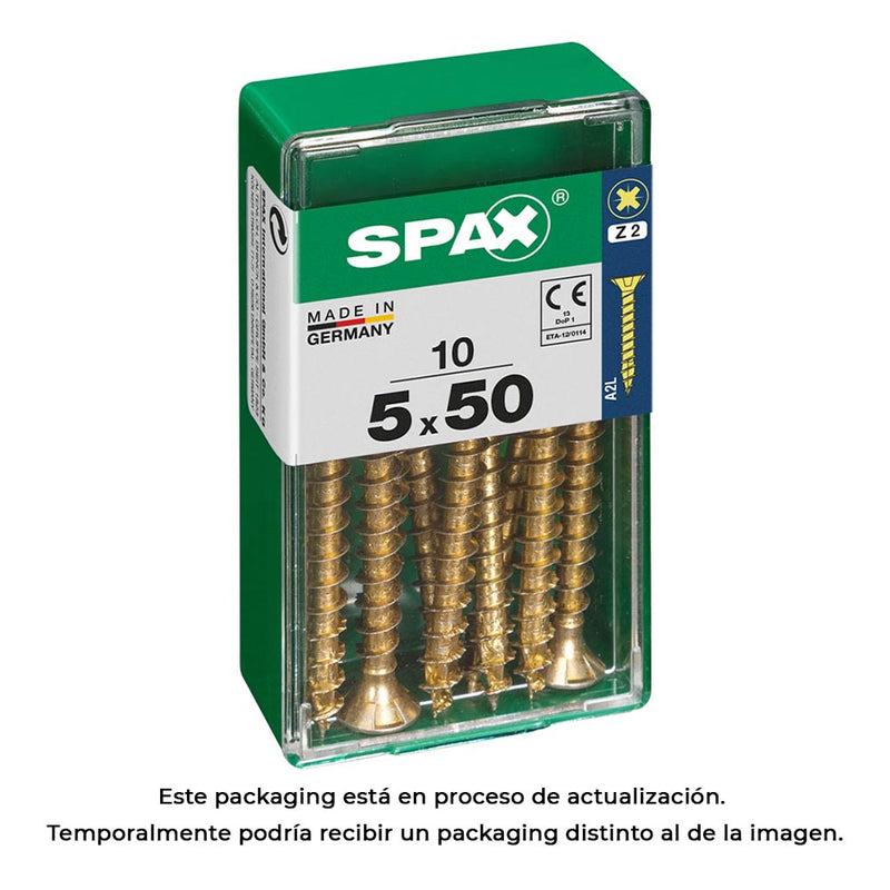 Box of 10 Units, Spax Cab Wood Screw, Flat Yellox 5.0X50Mm Spax