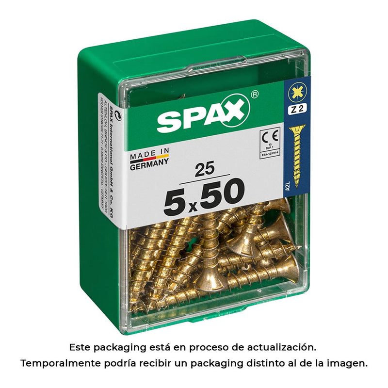 Caja 25 Uds, Tornillo Madera Spax Cab, Plana Yellox 5,0X50Mm Spax