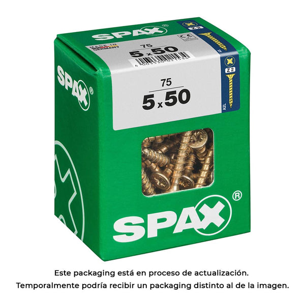 Caja 75 Uds, Tornillo Madera Spax Cab, Plana Yellox 5,0X50Mm Spax