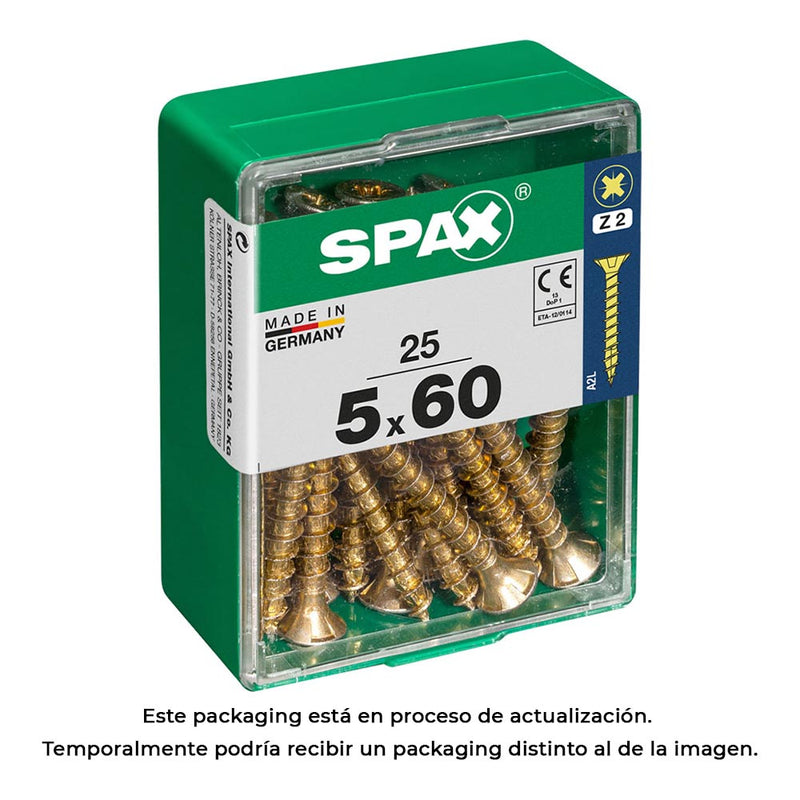 Caja 25 Uds, Tornillo Madera Spax Cab, Plana Yellox 5,0X60Mm Spax