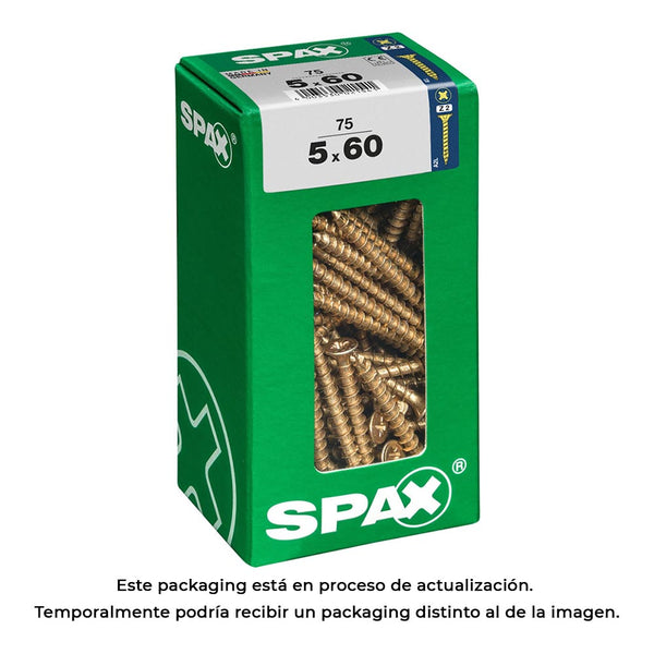 Caja 75 Uds, Tornillo Madera Spax Cab, Plana Yellox 5,0X60Mm Spax