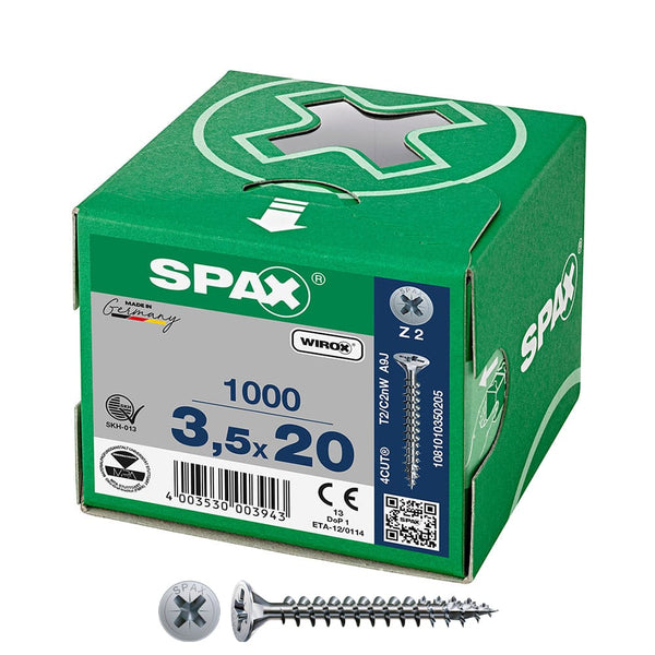 Box 1000 Units. Universal Flat Head Screw Wirox 3.5x20mm Z2