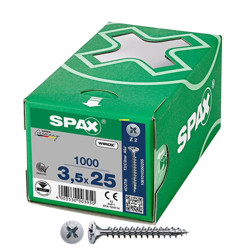 Box 1000 Units. Universal Flat Head Screw Wirox 3.5x25mm Z2