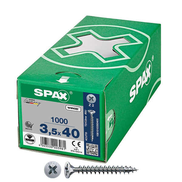 Box 1000 Units. Universal Flat Head Screw Wirox 3.5x40mm Z2