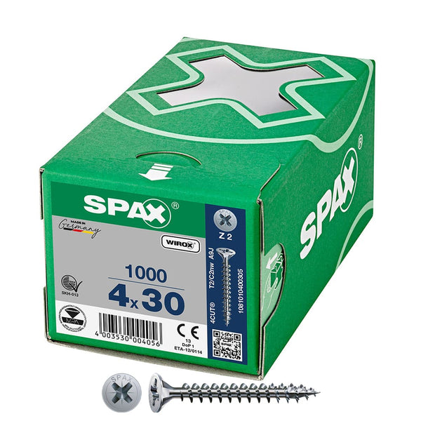 Box 1000 Units. Universal Flat Head Screw Wirox 4X30Mm Z2