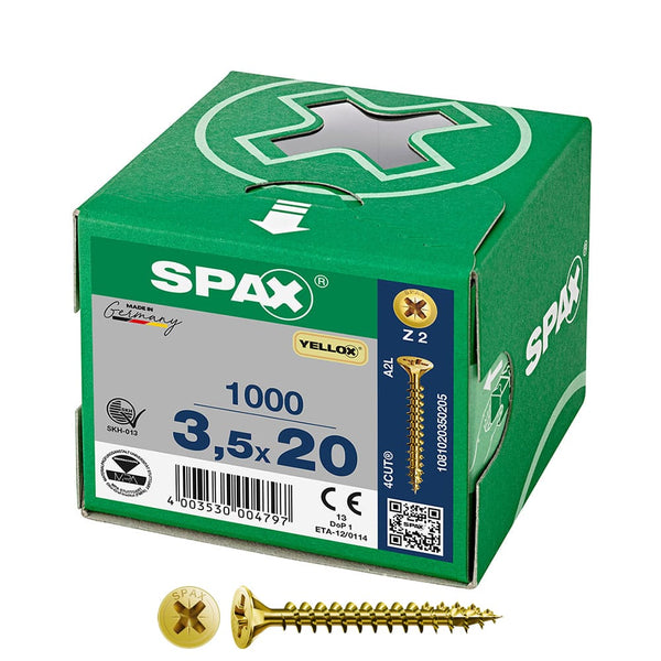 Box 1000 Units. Universal Flat Head Screw Yellox 3.5X20Mm Z2