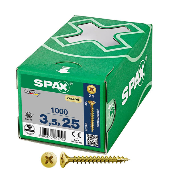 Box 1000 Units. Universal Flat Head Screw Yellox 3.5X25Mm Z2