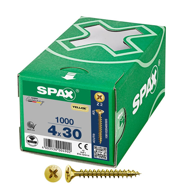 Box 1000 Units. Universal Flat Head Screw Yellox 4X30Mm Z2