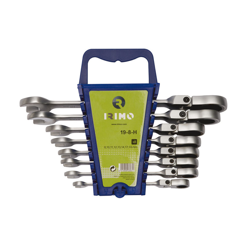 Set of 8 combination ratchet wrenches with flexible/fixed head 8-19mm 19-8-h irimo