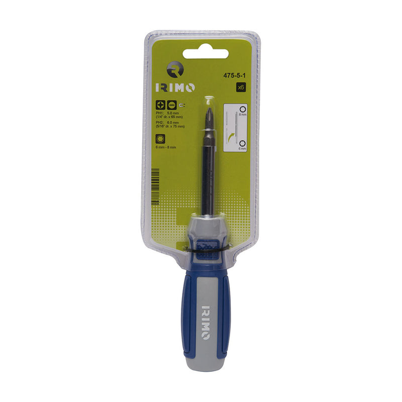 6 in 1 screwdriver with two reversible tips 475-5-1 irimo