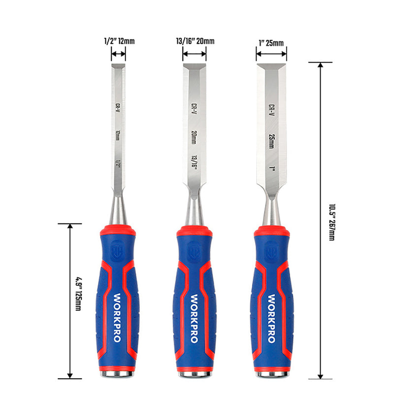 Set of 3 Workpro Chisels