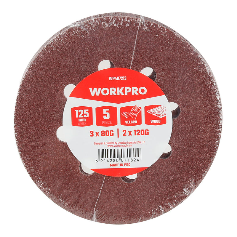 Adhesive Sanding Disc Ø125mm, Set of 5 Units Workpro