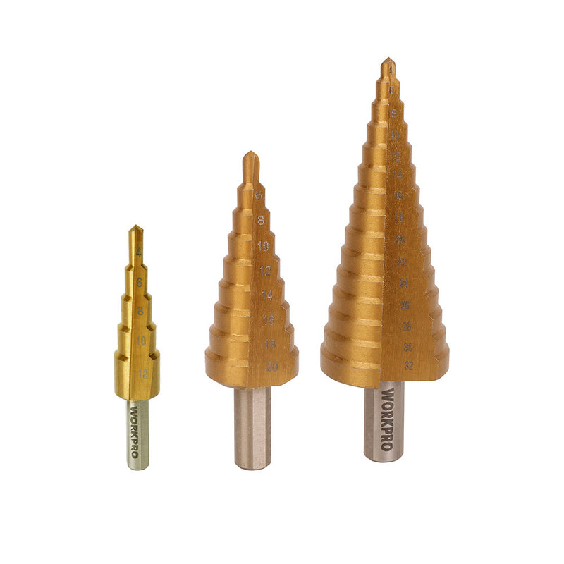 Step Drill Bit, 3 Piece Set HSS4241. Workpro