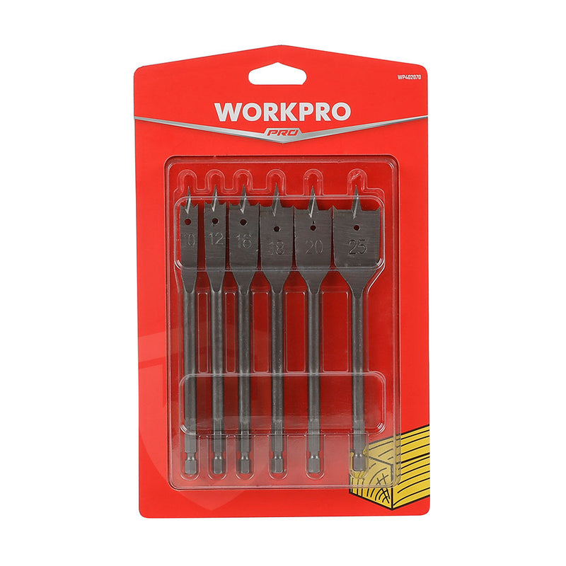 Spade Drill Bits, 6 Piece Set. Workpro