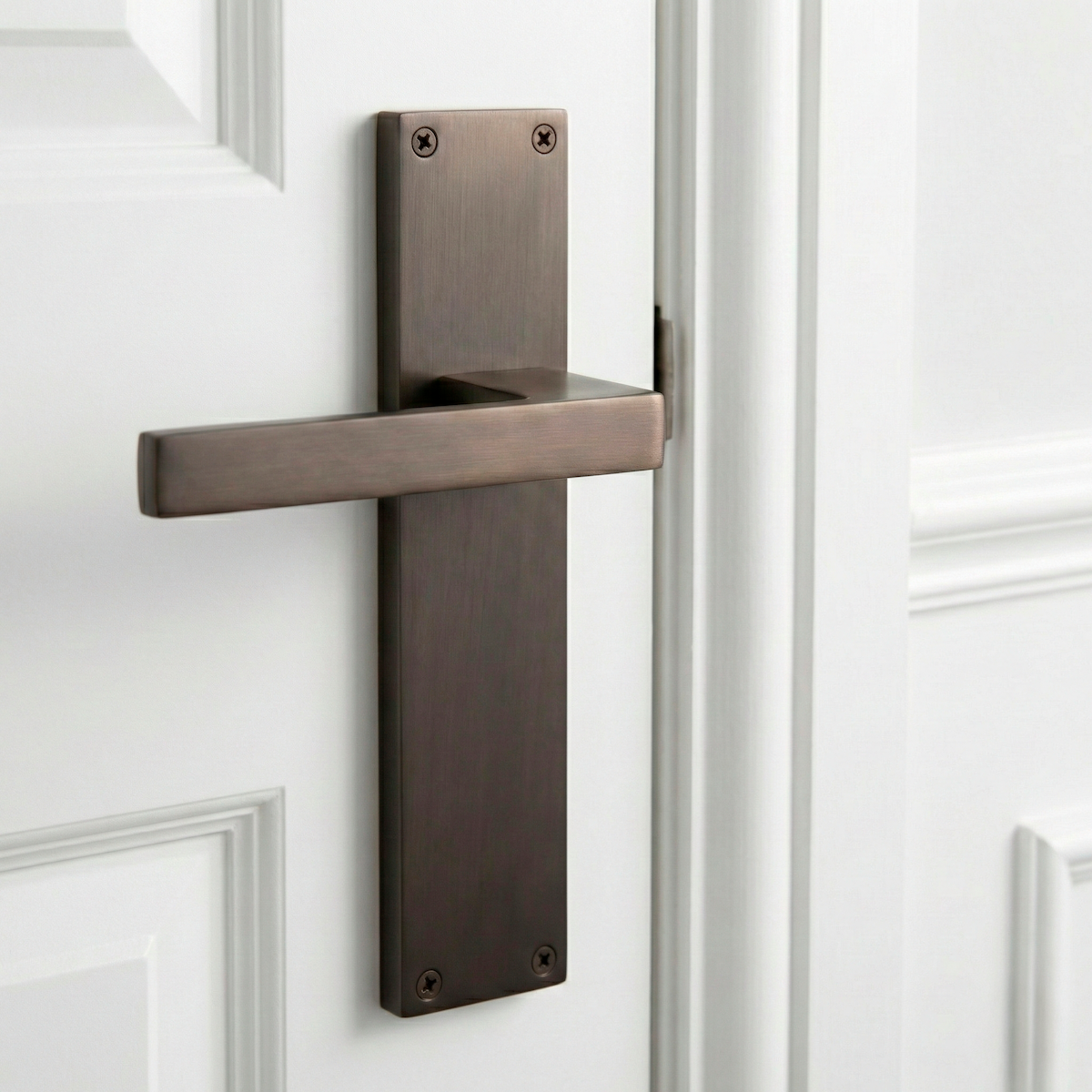 Manilla modelo '220' de zamak con placa rectangular acabado grafito para puertas