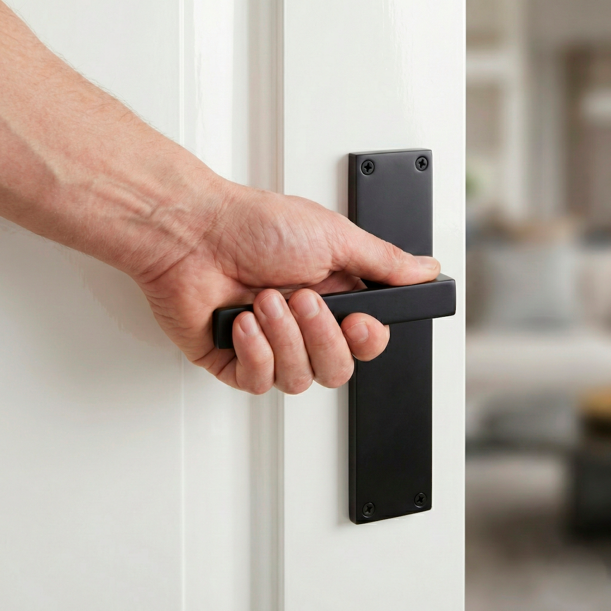 Manilla modelo '220' de zamak con placa rectangular acabado negro para puertas