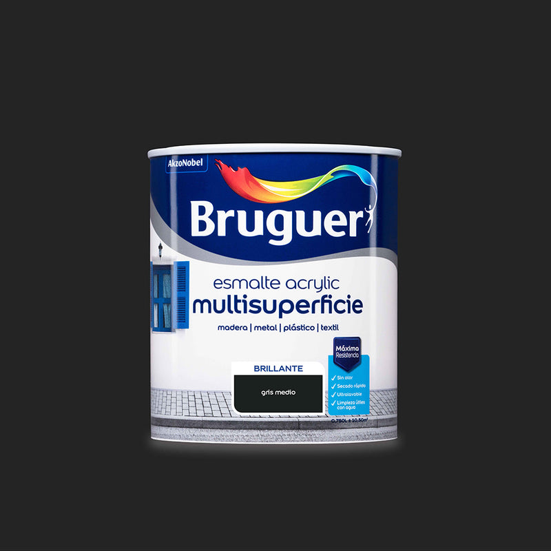 Acrylic Multi-Surface Gloss Enamel Medium Grey 0.750L 5057524 Bruguer