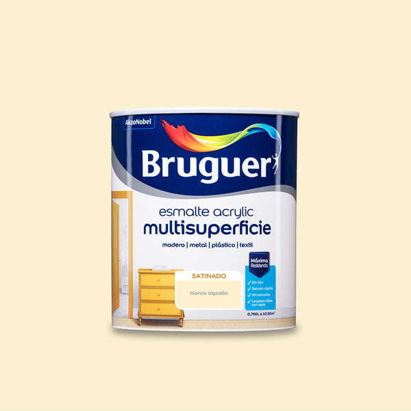 Multi-surface Acrylic Enamel Satin White Cotton 0.750L 5057441 Bruguer