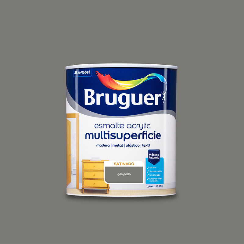 Acrylic Multi-surface Enamel Satin Pearl Grey 0.750L 5057463 Bruguer