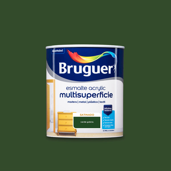 Multi-surface Satin Acrylic Enamel Galicia Green 0.750L 5057506 Bruguer