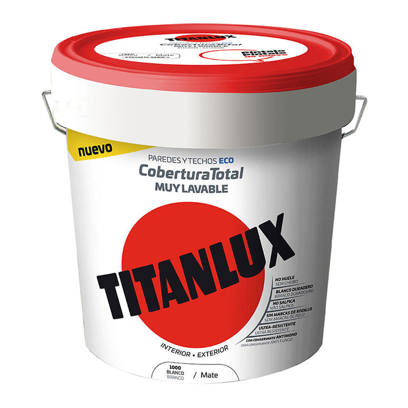 Washable Plastic Paint Matte Interior-Exterior Full Coverage White 4L Titanlux 06T100005