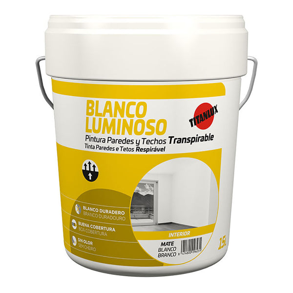 Pintura Paredes Y Techos Interior Blanco Luminoso 15L Mate Titan 03H000115