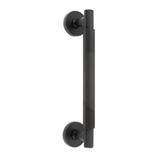 Manillón moleteado de zamak en negro mate con roseta redonda de 52 mm para puertas