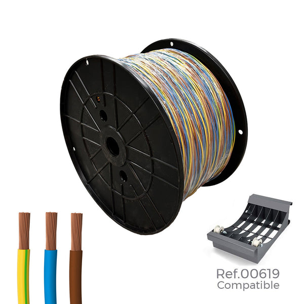 Cable Reel 3 Cables 2.5Mm 250M of Each Cable, Total 750M (Blue, Brown and Two-tone) (Large Reel Ø400X200Mm)