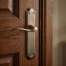 Manilla modelo '301' con placa ovalada curva de aluminio en acabado cuero para puertas