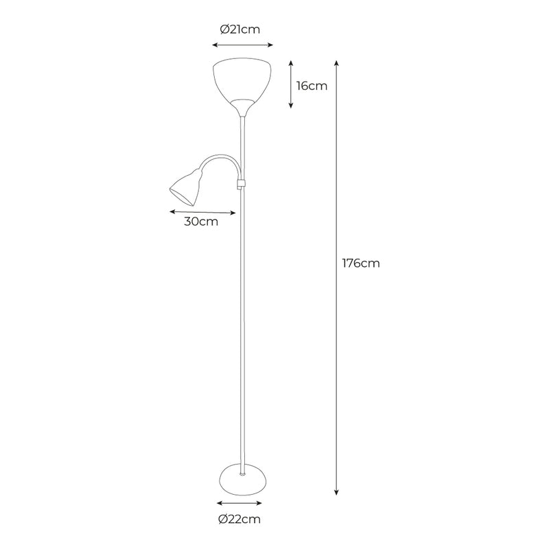 Floor Lamp Boston Model Silver Color E27 60W And Reader E14 40W Edm