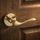 Aluminum handle '3001' with shiny gold round rosette for doors 