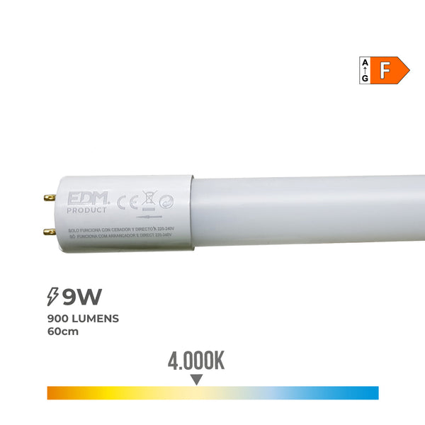 Tubo Led T8 9W 900Lm 4000K Luz Dia (Eq,18W) Ø2,6X60Cm Edm