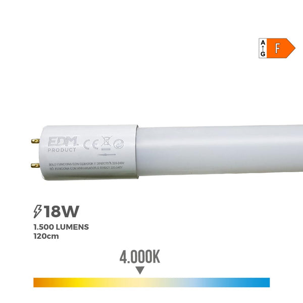 Tubo Led T8 18W 1950Lm 4000K Luz Dia (Eq,36W) Ø2,6X120Cm Edm